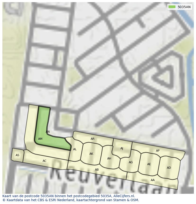 Afbeelding van het postcodegebied 5035 AN op de kaart.