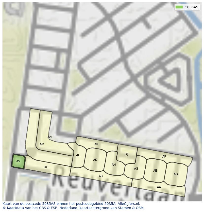 Afbeelding van het postcodegebied 5035 AS op de kaart.