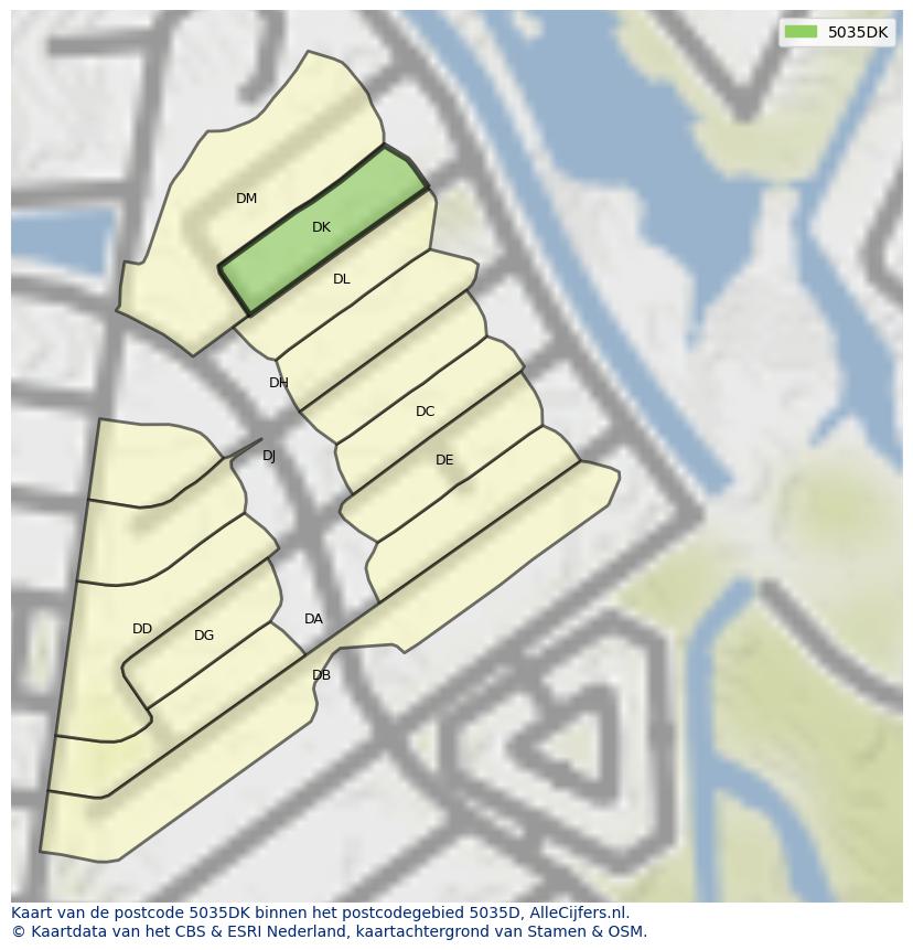 Afbeelding van het postcodegebied 5035 DK op de kaart.