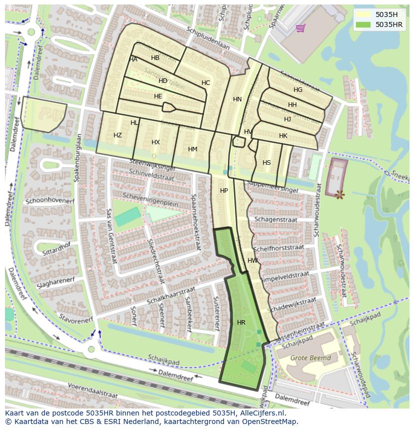 Afbeelding van het postcodegebied 5035 HR op de kaart.