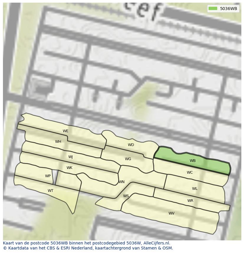 Afbeelding van het postcodegebied 5036 WB op de kaart.