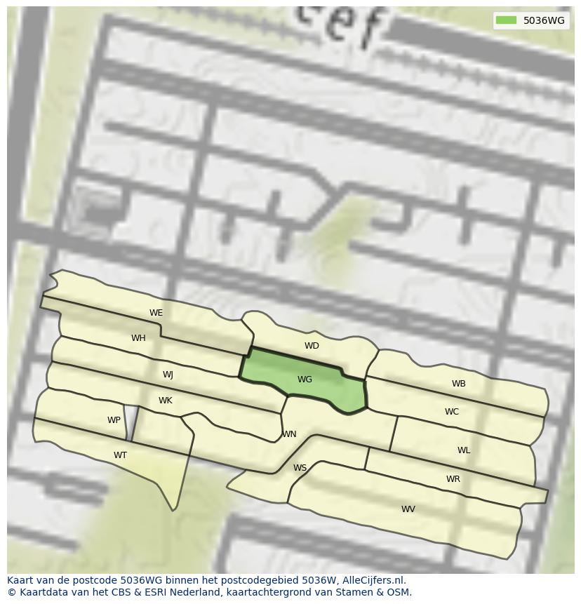 Afbeelding van het postcodegebied 5036 WG op de kaart.