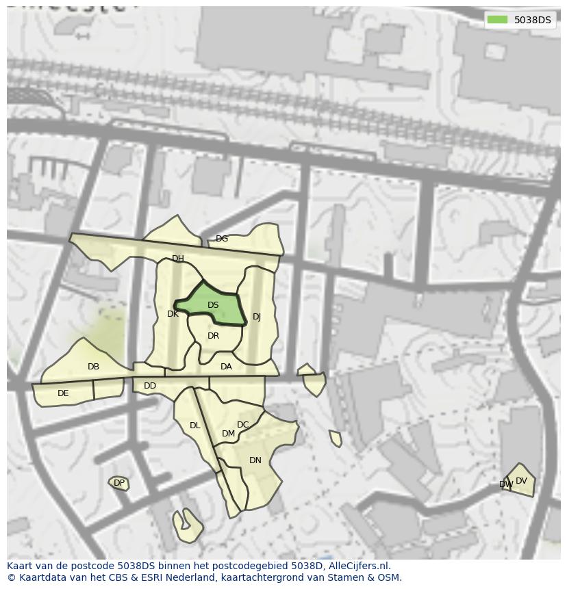 Afbeelding van het postcodegebied 5038 DS op de kaart.