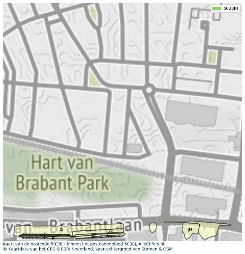 Afbeelding van het postcodegebied 5038 JH op de kaart.