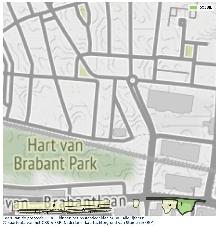 Afbeelding van het postcodegebied 5038 JL op de kaart.