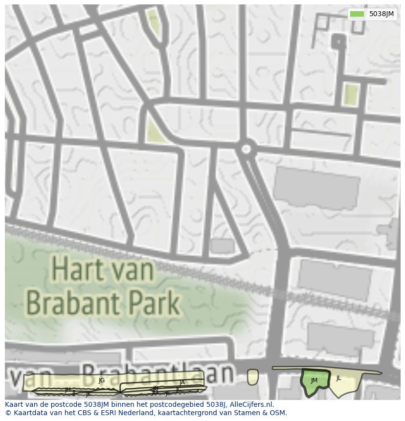 Afbeelding van het postcodegebied 5038 JM op de kaart.