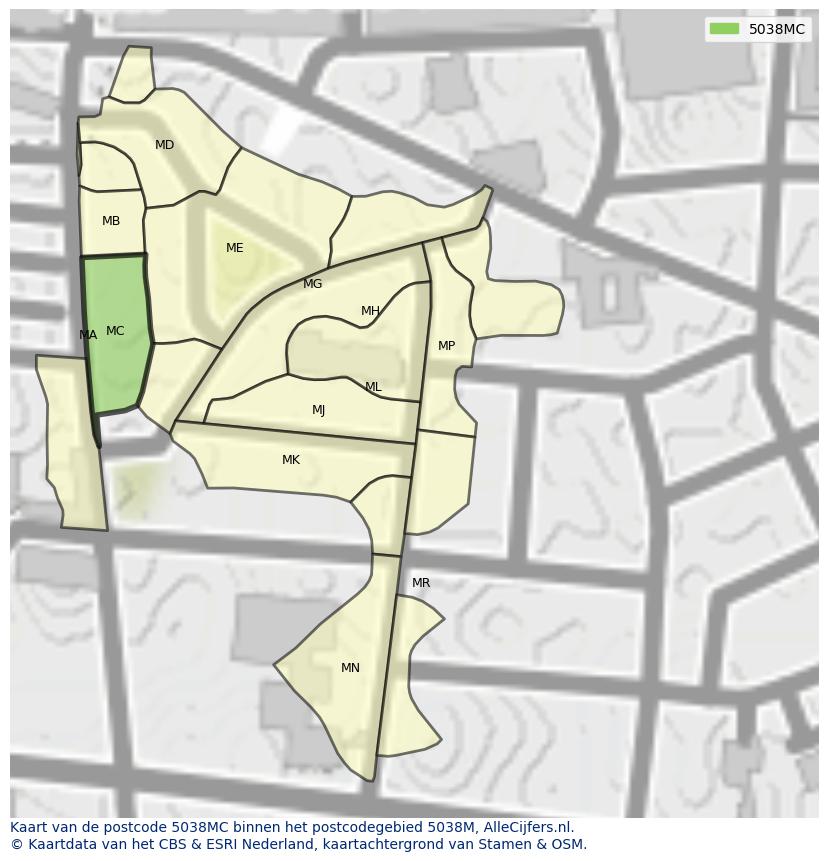 Afbeelding van het postcodegebied 5038 MC op de kaart.
