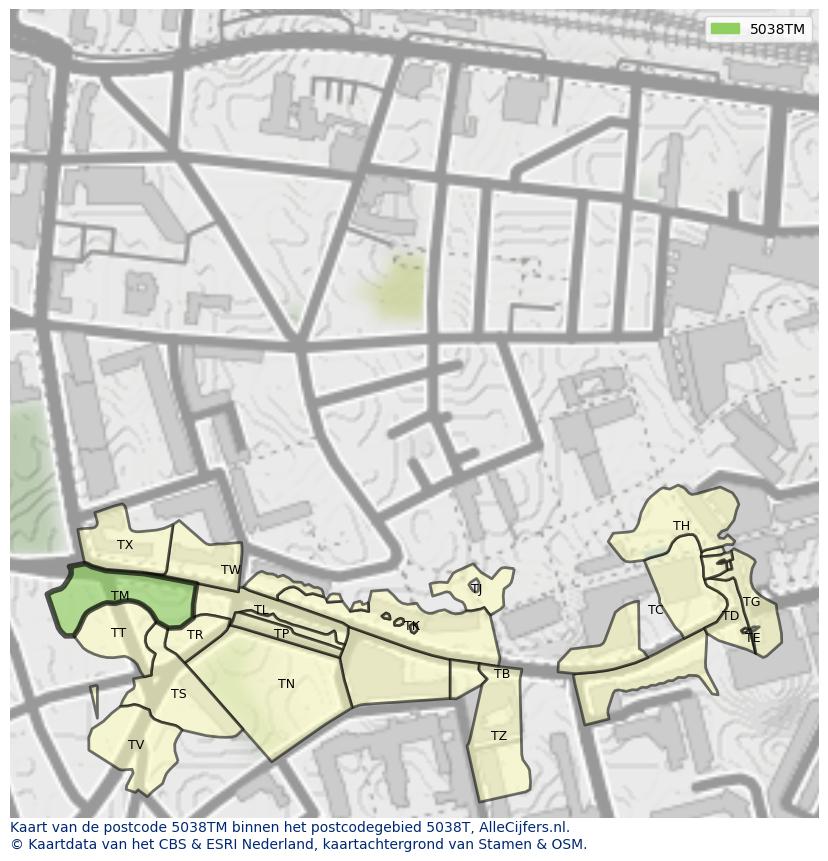 Afbeelding van het postcodegebied 5038 TM op de kaart.