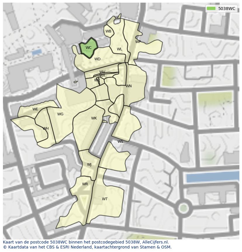 Afbeelding van het postcodegebied 5038 WC op de kaart.