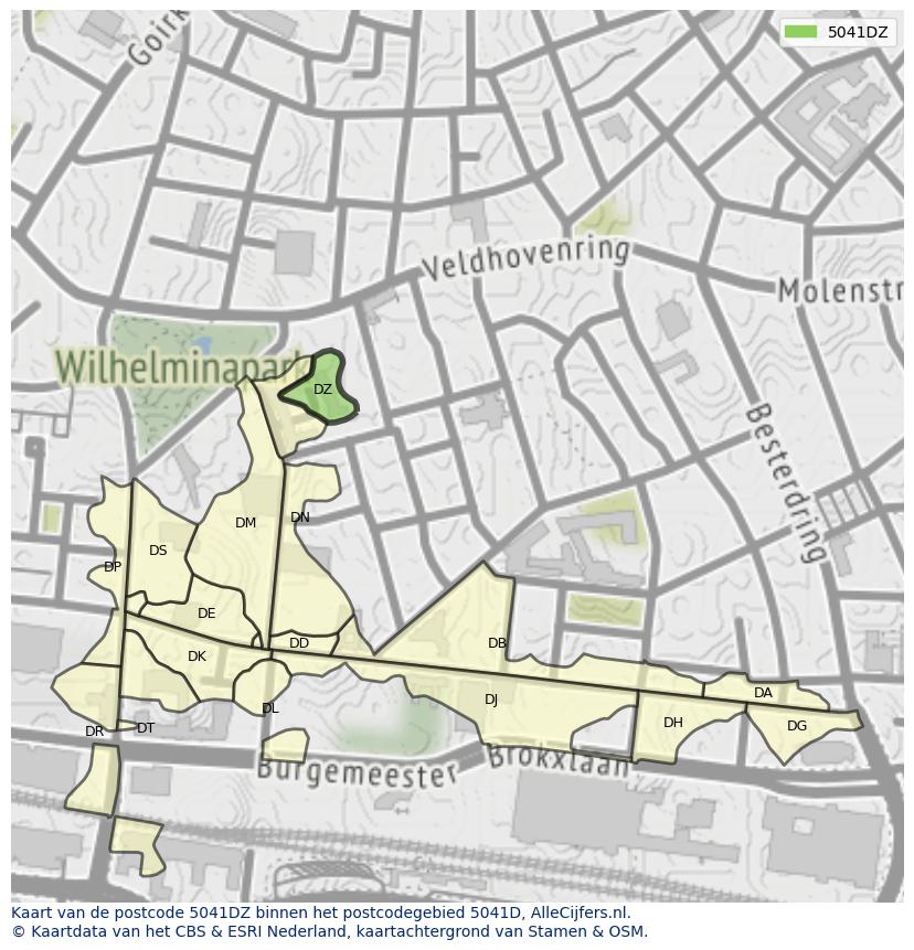 Afbeelding van het postcodegebied 5041 DZ op de kaart.