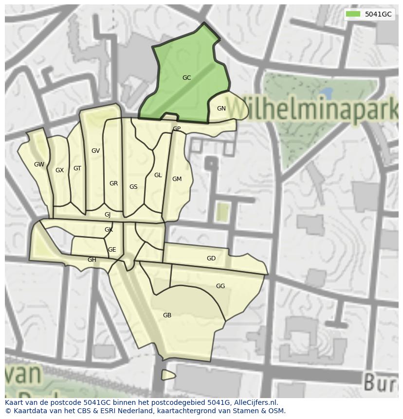 Afbeelding van het postcodegebied 5041 GC op de kaart.