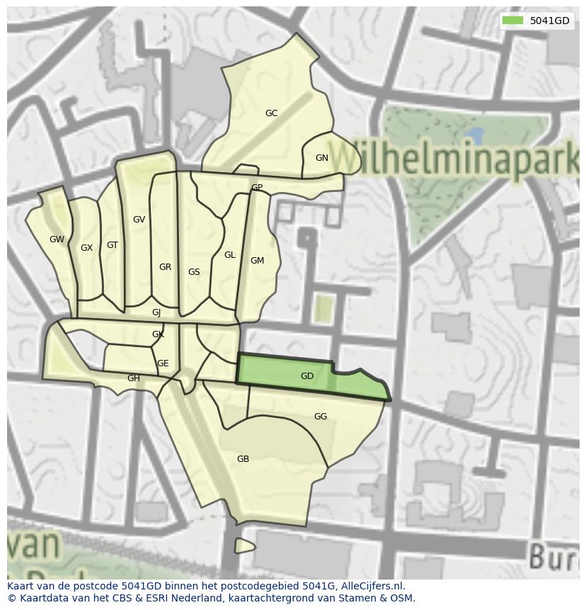 Afbeelding van het postcodegebied 5041 GD op de kaart.