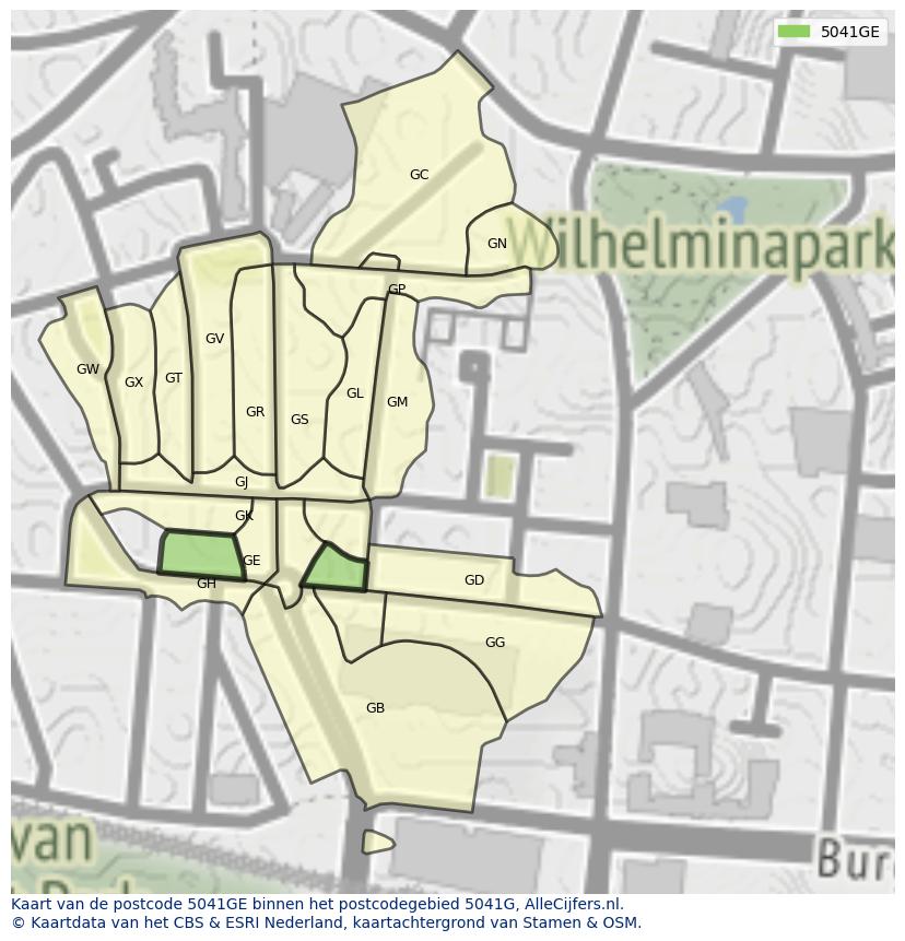 Afbeelding van het postcodegebied 5041 GE op de kaart.