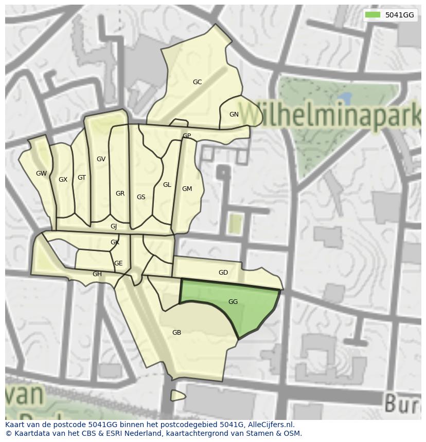 Afbeelding van het postcodegebied 5041 GG op de kaart.