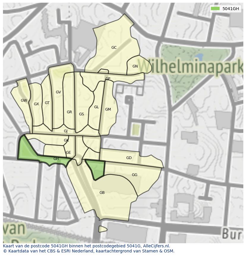 Afbeelding van het postcodegebied 5041 GH op de kaart.