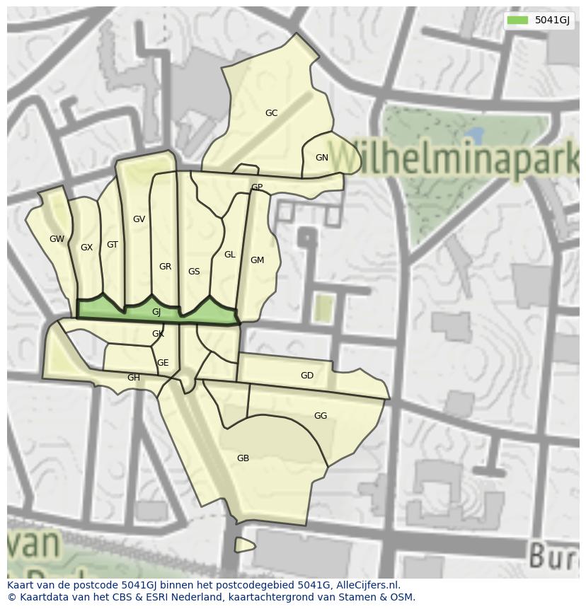 Afbeelding van het postcodegebied 5041 GJ op de kaart.