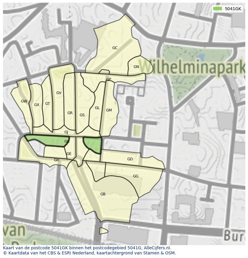 Afbeelding van het postcodegebied 5041 GK op de kaart.