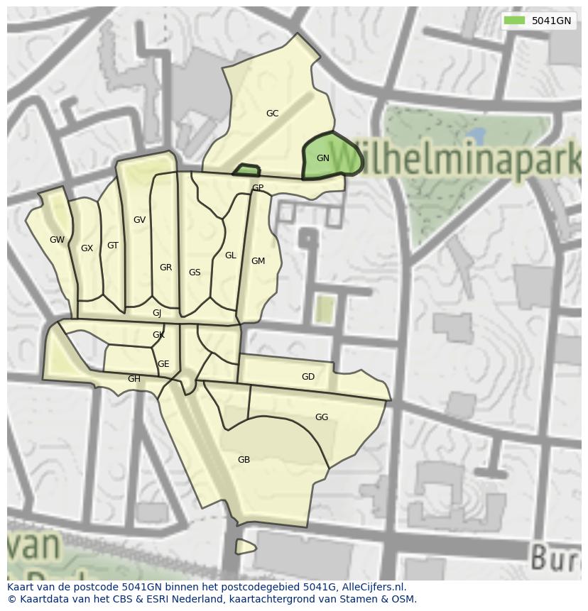 Afbeelding van het postcodegebied 5041 GN op de kaart.