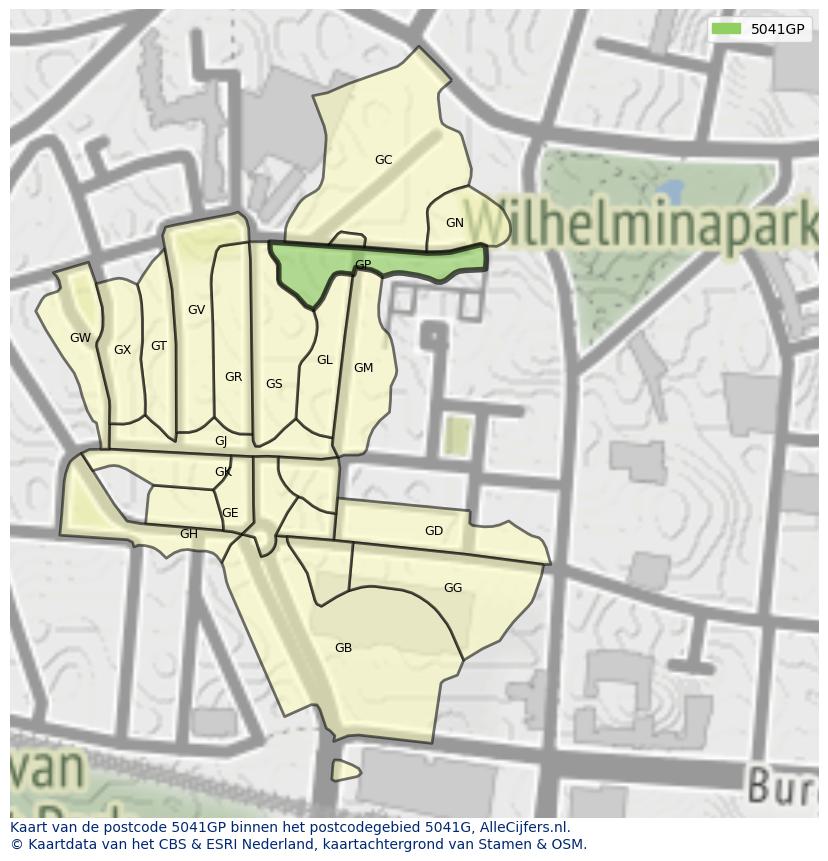 Afbeelding van het postcodegebied 5041 GP op de kaart.