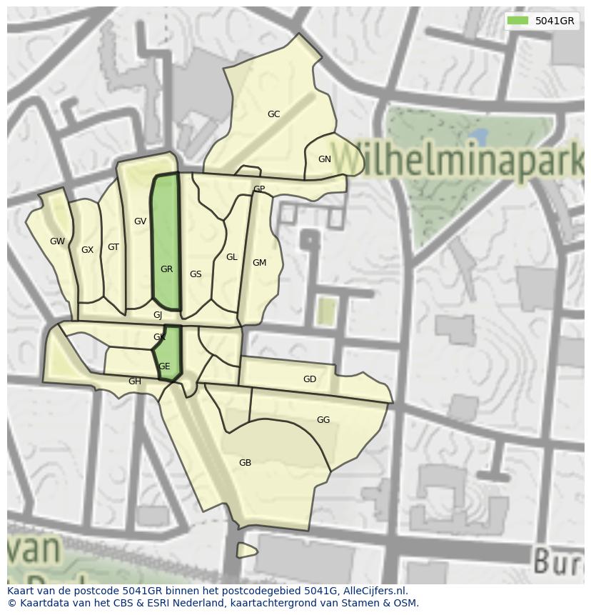 Afbeelding van het postcodegebied 5041 GR op de kaart.