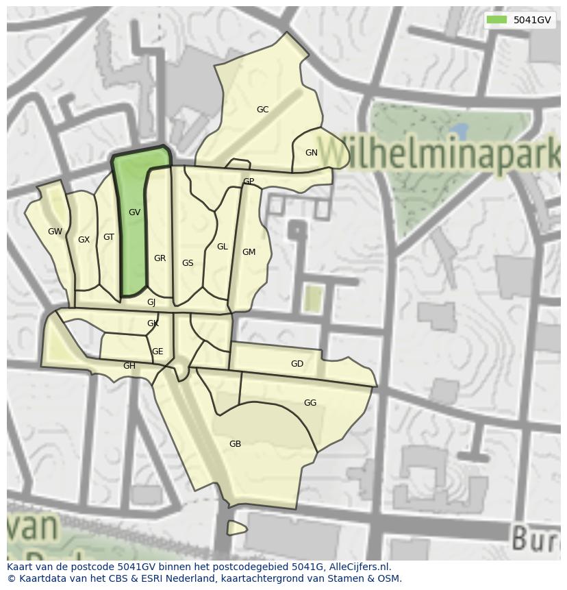 Afbeelding van het postcodegebied 5041 GV op de kaart.