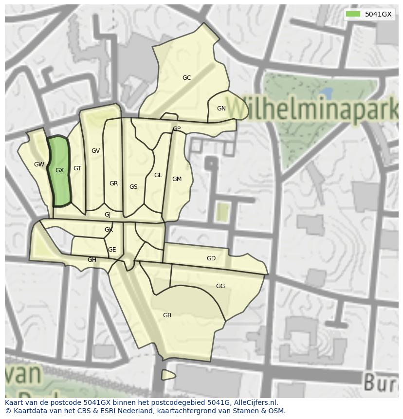 Afbeelding van het postcodegebied 5041 GX op de kaart.