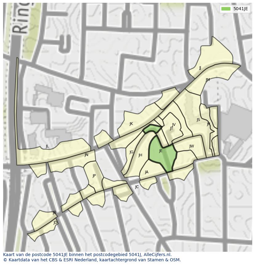 Afbeelding van het postcodegebied 5041 JE op de kaart.