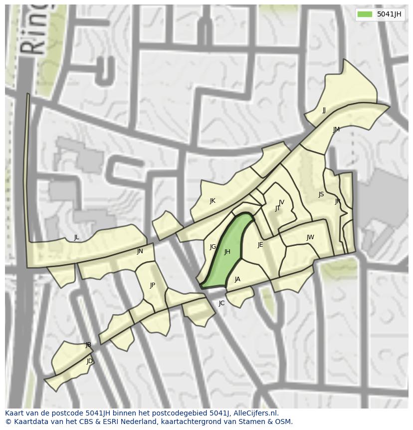 Afbeelding van het postcodegebied 5041 JH op de kaart.