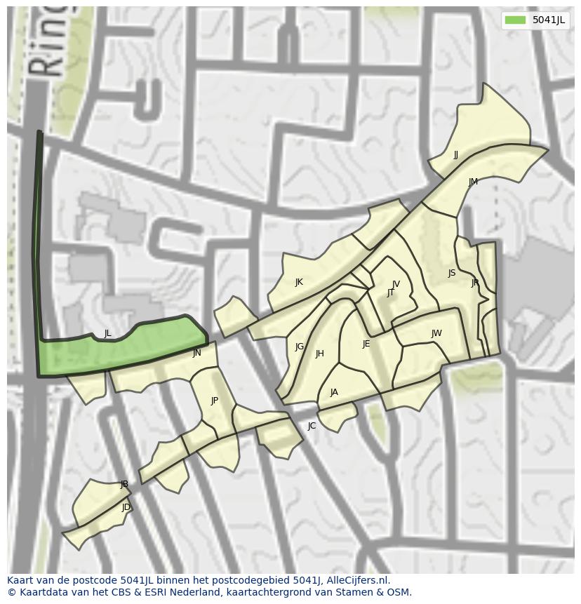 Afbeelding van het postcodegebied 5041 JL op de kaart.