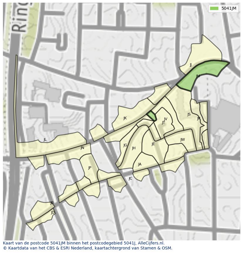 Afbeelding van het postcodegebied 5041 JM op de kaart.