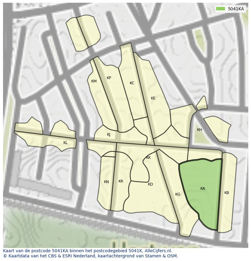 Afbeelding van het postcodegebied 5041 KA op de kaart.