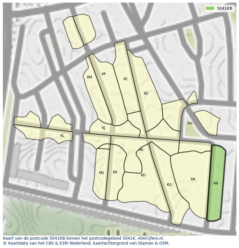 Afbeelding van het postcodegebied 5041 KB op de kaart.