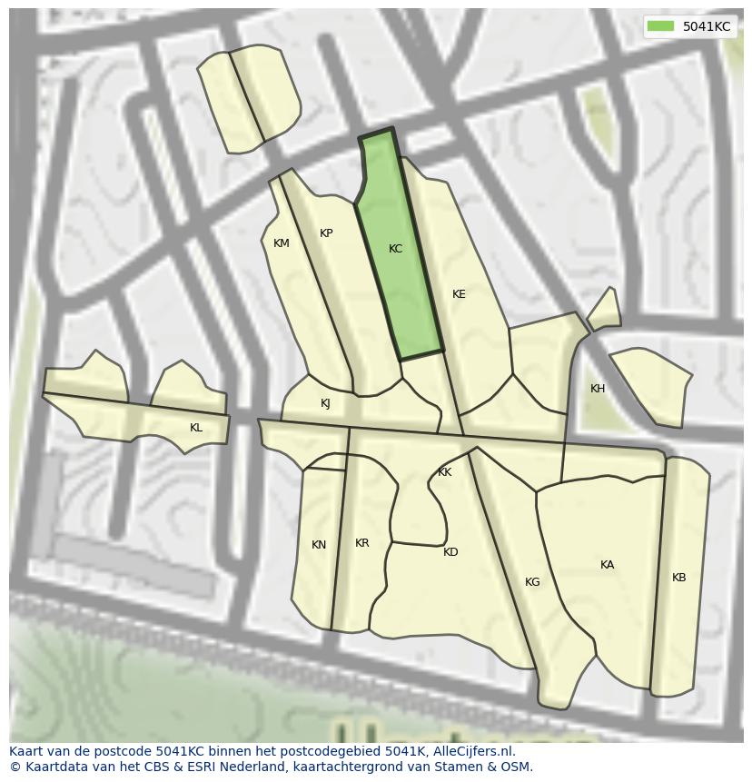 Afbeelding van het postcodegebied 5041 KC op de kaart.