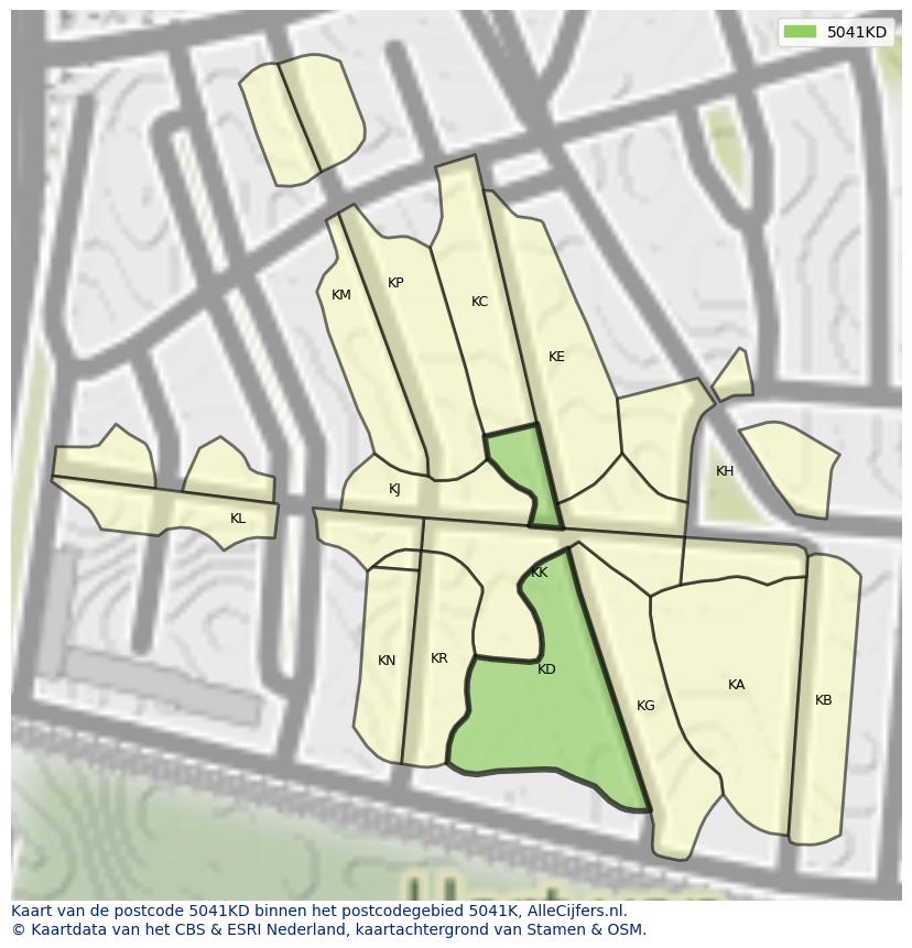 Afbeelding van het postcodegebied 5041 KD op de kaart.
