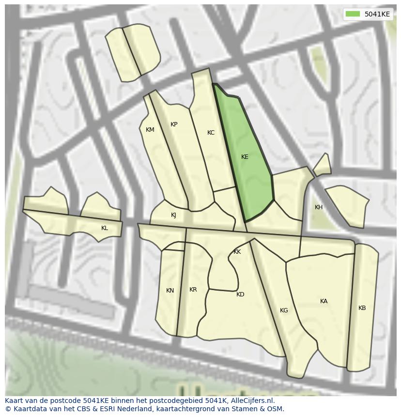 Afbeelding van het postcodegebied 5041 KE op de kaart.