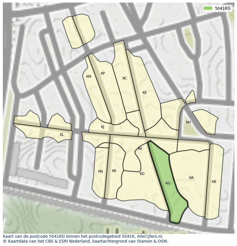Afbeelding van het postcodegebied 5041 KG op de kaart.