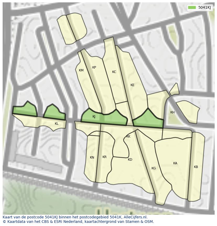 Afbeelding van het postcodegebied 5041 KJ op de kaart.
