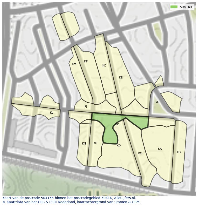 Afbeelding van het postcodegebied 5041 KK op de kaart.