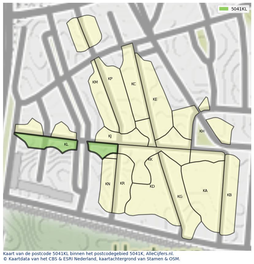 Afbeelding van het postcodegebied 5041 KL op de kaart.