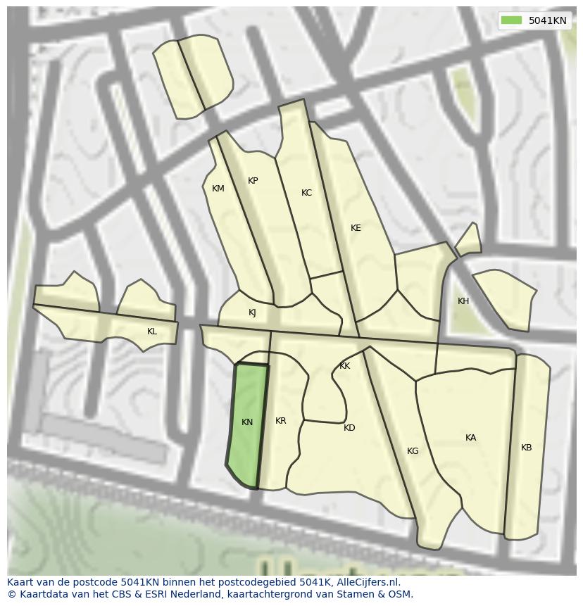 Afbeelding van het postcodegebied 5041 KN op de kaart.