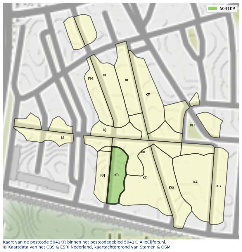 Afbeelding van het postcodegebied 5041 KR op de kaart.