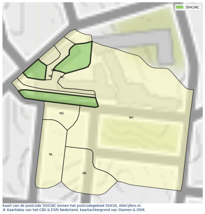 Afbeelding van het postcodegebied 5041 NC op de kaart.