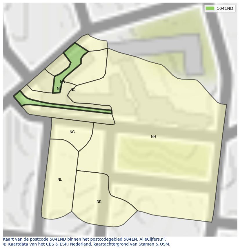 Afbeelding van het postcodegebied 5041 ND op de kaart.