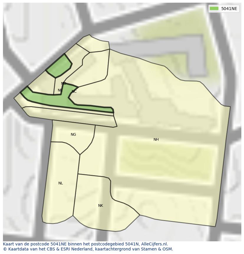 Afbeelding van het postcodegebied 5041 NE op de kaart.