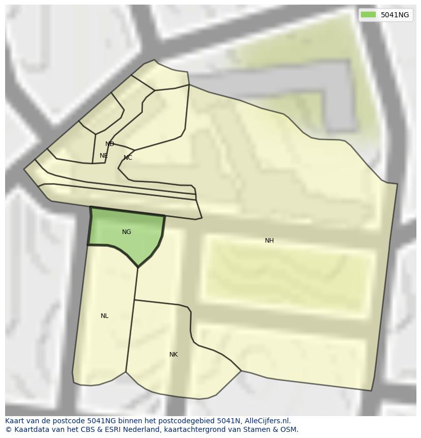 Afbeelding van het postcodegebied 5041 NG op de kaart.