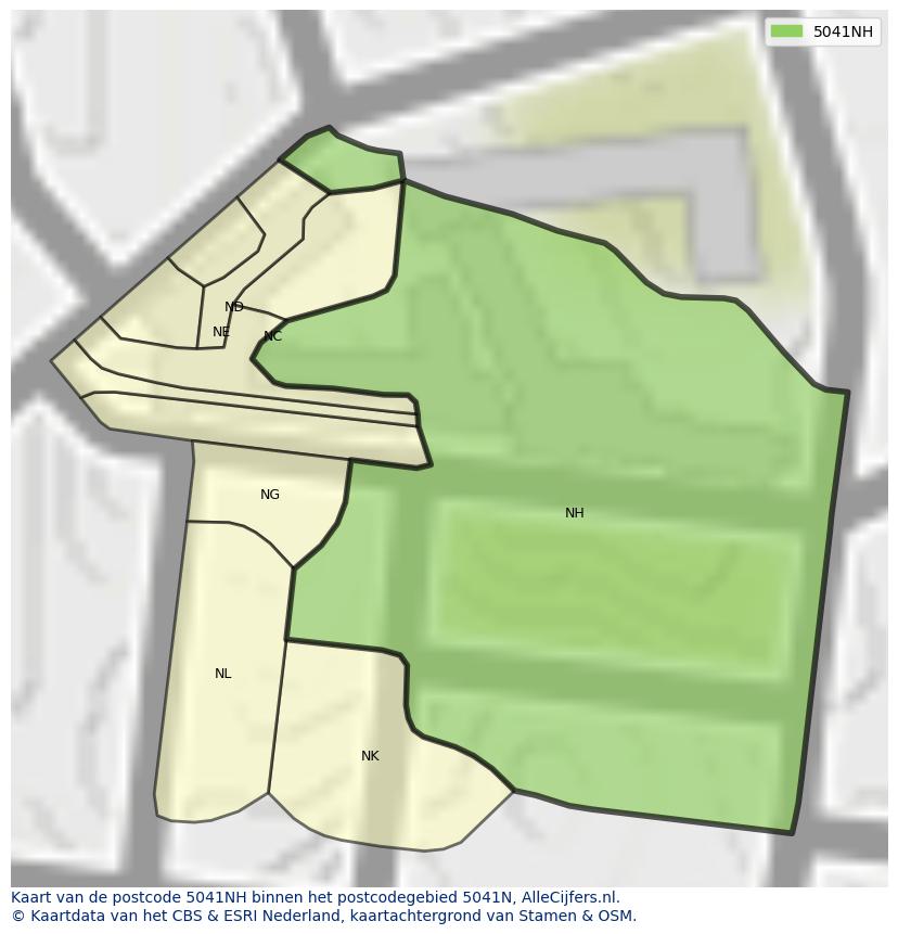 Afbeelding van het postcodegebied 5041 NH op de kaart.