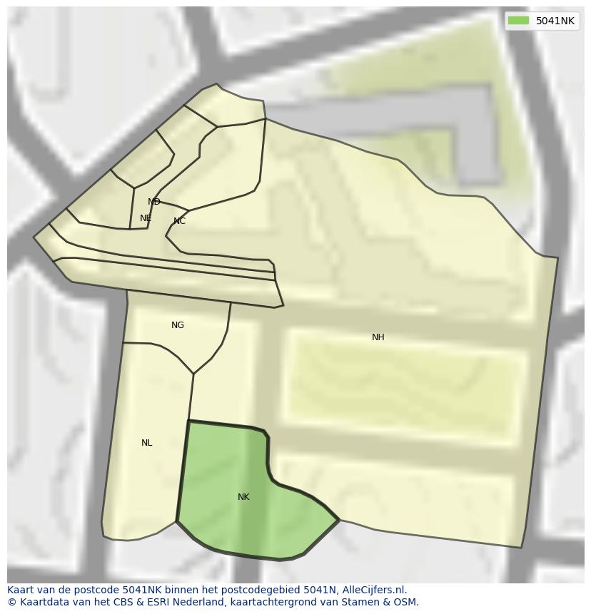 Afbeelding van het postcodegebied 5041 NK op de kaart.