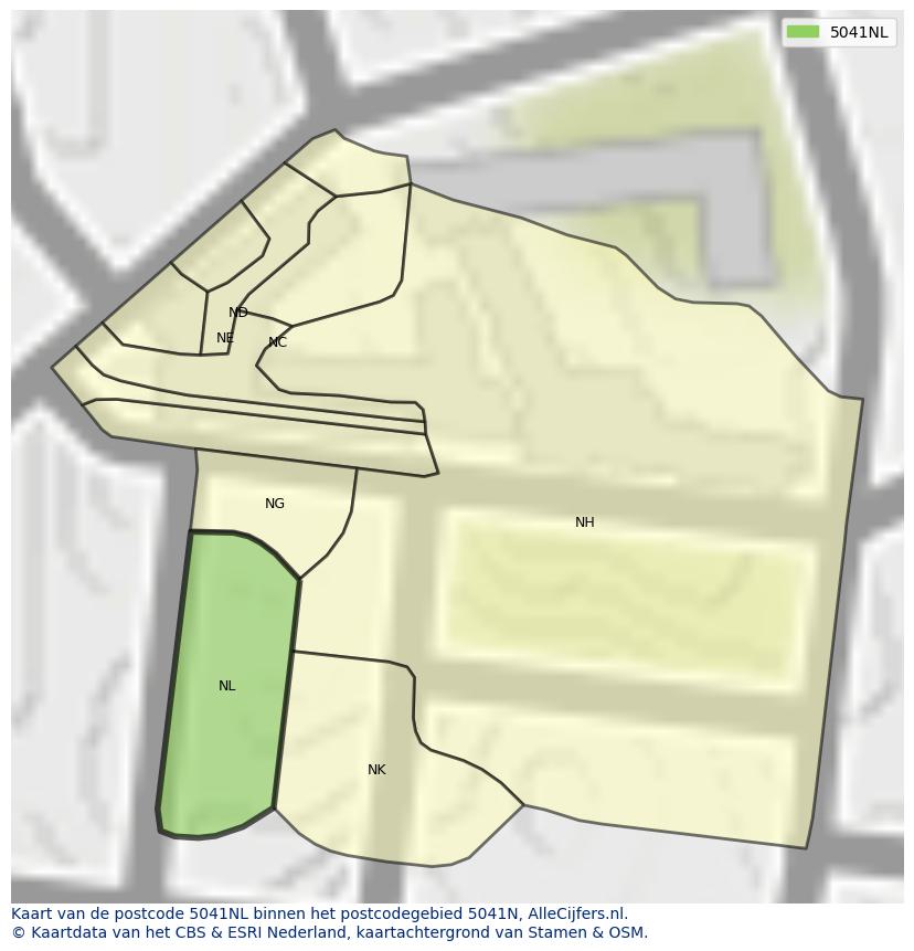 Afbeelding van het postcodegebied 5041 NL op de kaart.