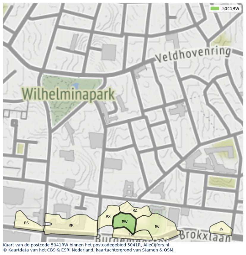 Afbeelding van het postcodegebied 5041 RW op de kaart.