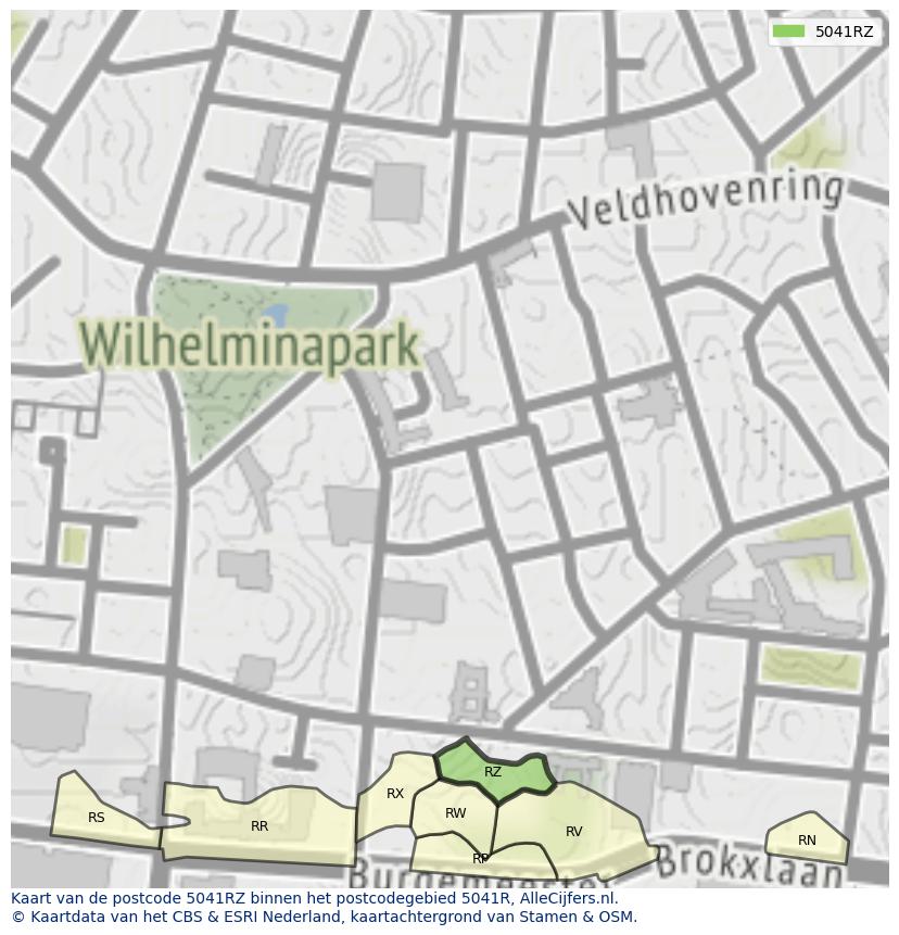 Afbeelding van het postcodegebied 5041 RZ op de kaart.